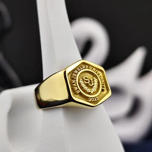 Hexagonal Gold-Plated University Ring
