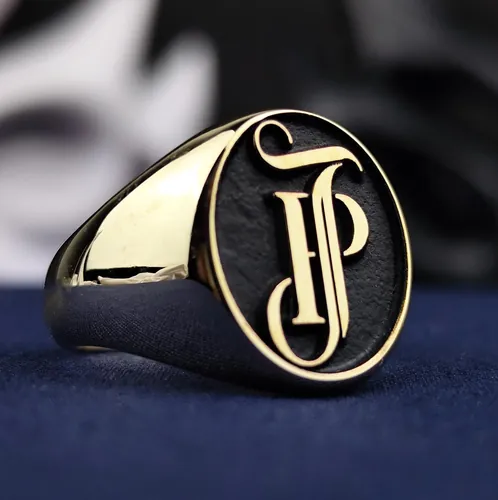 Personalized Letter Ring with Black Enamel