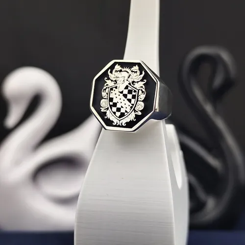 Octagon Family Crest Ring, Unique Shape Signet