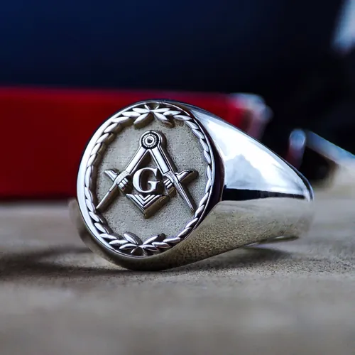Sterling Silver Masonic Signet Ring, Square Compass Freemason Jewelry, Lodge Gift