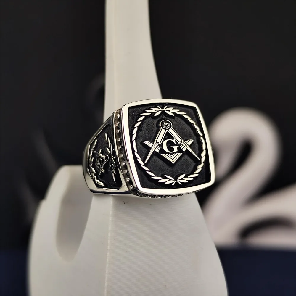 Masonic Lodge Ring, Square Compass Freemason Jewelry, Gold Silver Men's Gift