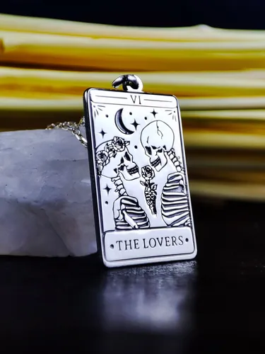 Moon & Lovers Tarot Card Necklace: Sterling Silver Spiritual Jewelry