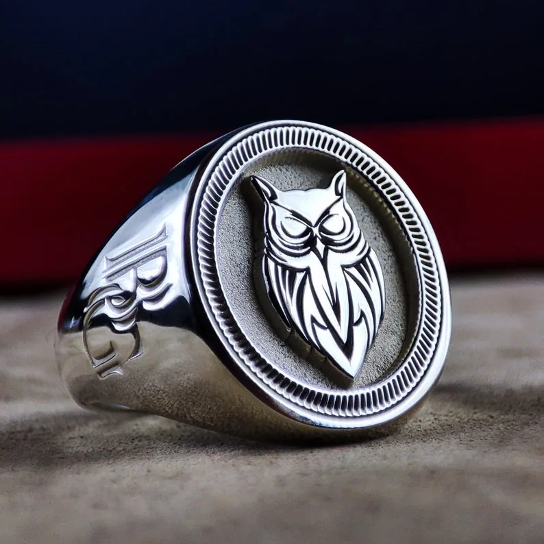 Personalized Sterling Silver Owl Ring: Engraved Wisdom Symbol Jewelry