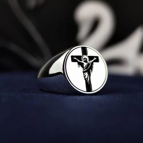 Unisex Silver Cross Ring - Jesus Crucifix Signet Jewelry