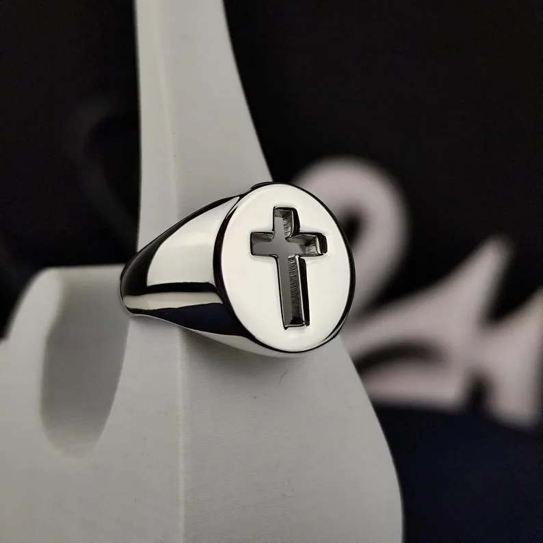 Gothic Christian Cross Ring - Handmade Unisex Religious Jewelry