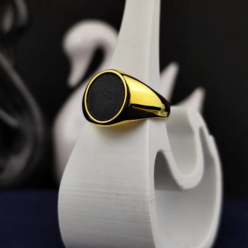 Gold-Filled Black Oval Ring - Unisex Elegant Signet