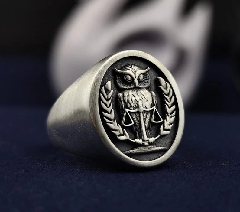 Sterling Silver 3D Owl Signet Ring - Raised Wisdom Symbol Jewelry