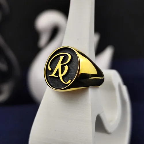 Personalized Monogram Signet Ring with Black Enamel