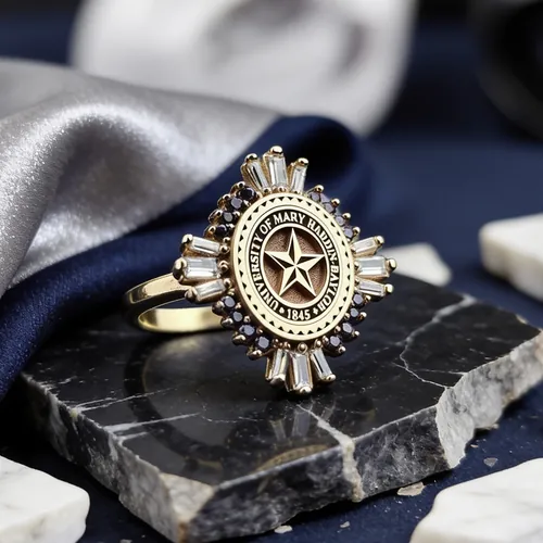 Gold Baguette Stone University Ring