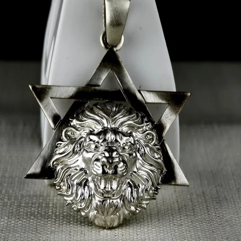 Sterling Silver Lion of Judah Pendant, Star of David