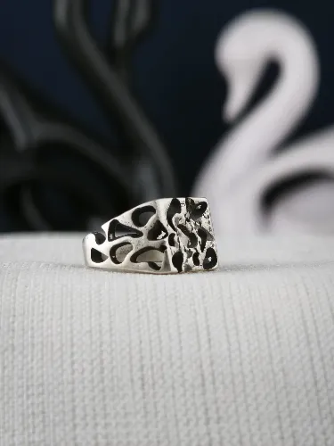 Rustic Oxidized Crater Ring with Lunar Texture