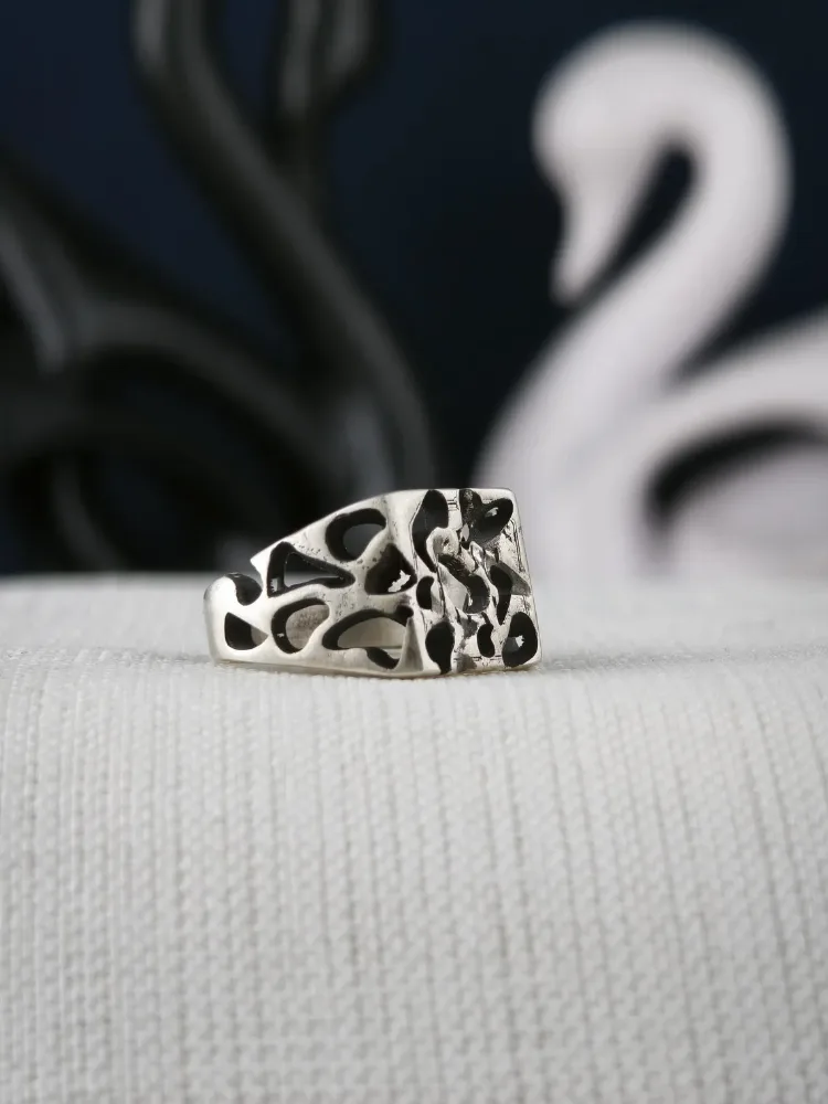 Rustic Oxidized Crater Ring with Lunar Texture