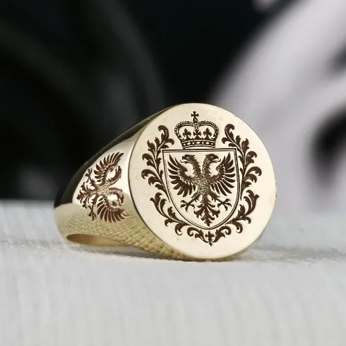 Double-Headed Eagle Family Crest Signet Ring