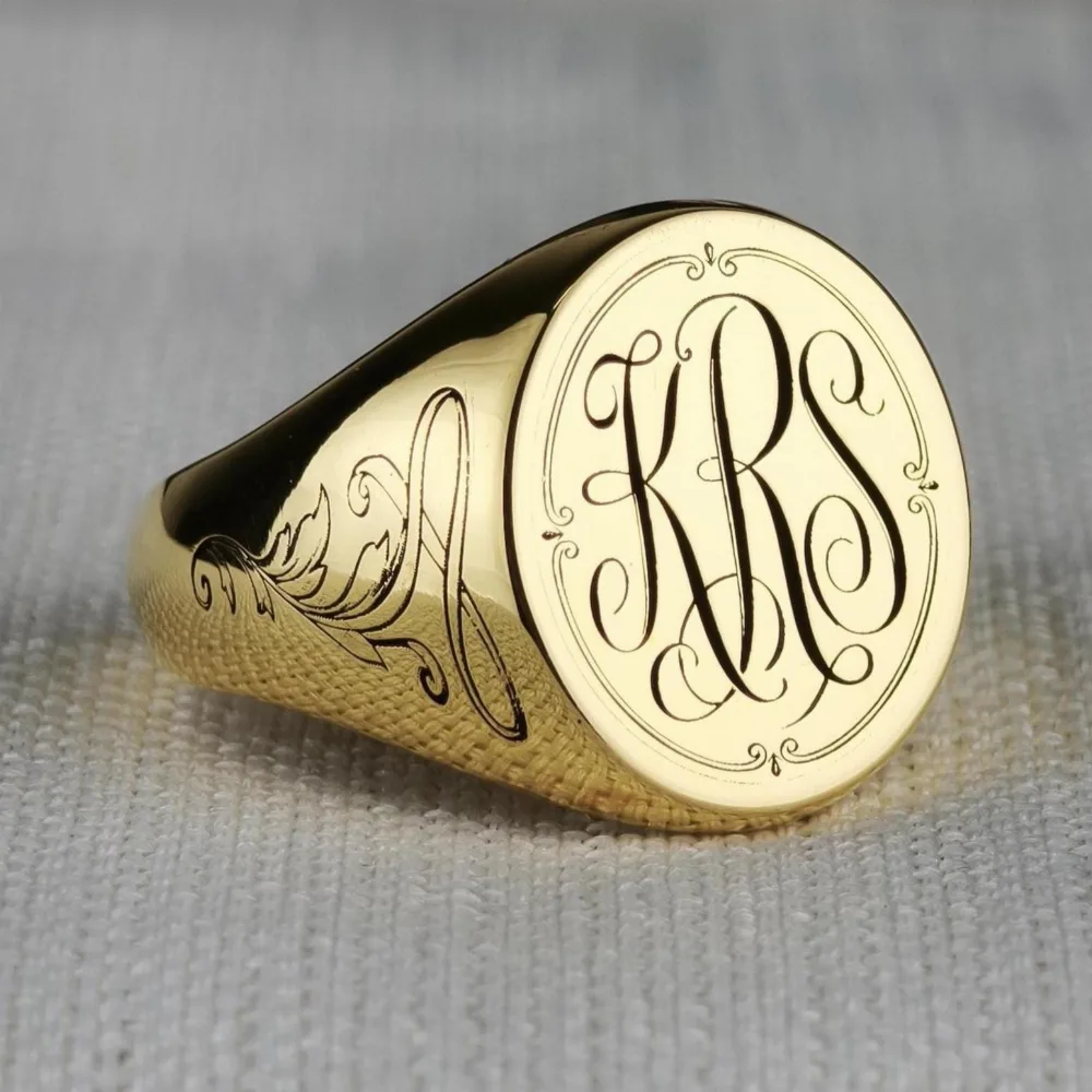 Three-Letter Scrollwork Monogram Signet Ring