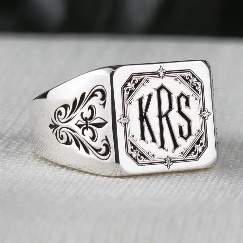 Gothic Fleur-de-Lis Monogram Signet Ring