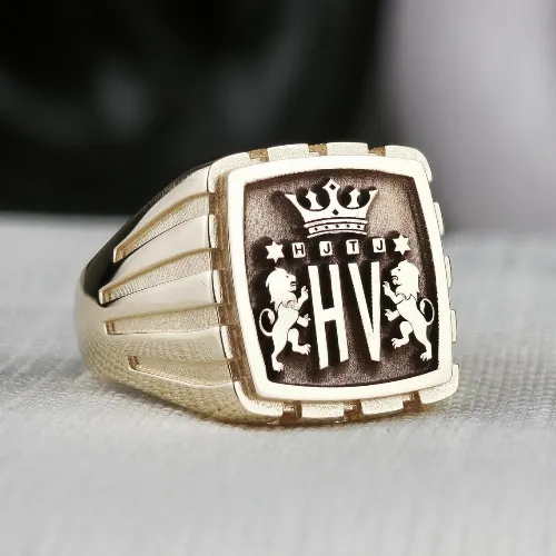 Rectangular Family Crest Signet Ring with Fluted Shoulders